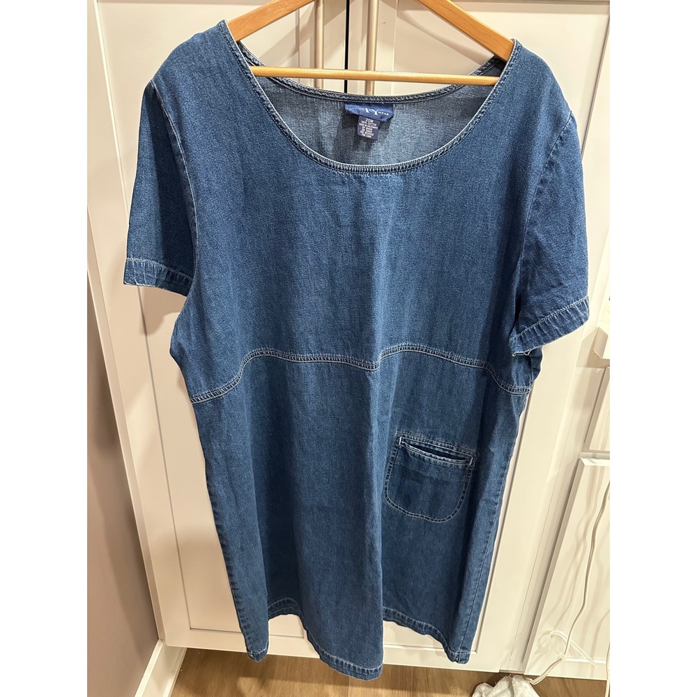 Original TY Wear Blue Denim Shift Dress Short Sleeve Pocket Plus Size 20W Cotton